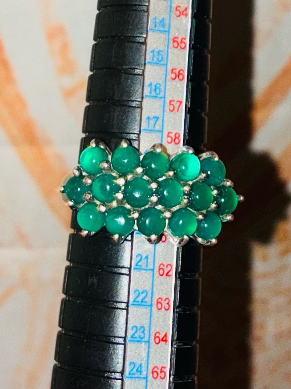 Emerald Green Cluster Cabochon Ring Set in Sterling Silver - Women Jewelry - Picture 3 of 10